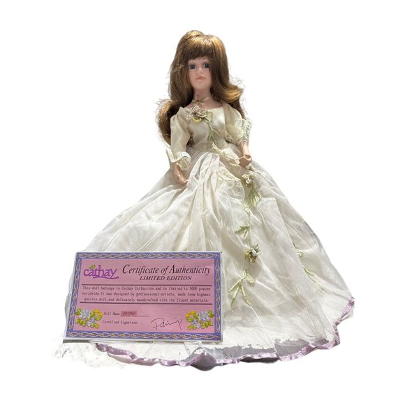 Cathay Collection Victorian Porcelain Doll 16 in Virginia Light Green and Purple - Picture 4 of 11